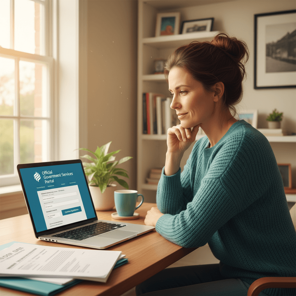 A person working at a computer registering with the PRODA government portal, in a small office setting